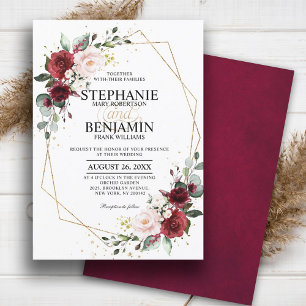 Burgundy Blush Floral boho Geometric chic wedding Invitation