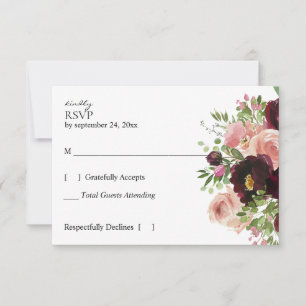 Burgundy & Blush Floral Botanical no Meal White RSVP Card