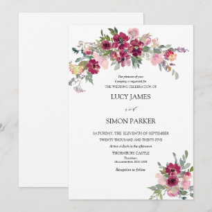 Burgundy Blush floral bouquet Wedding Invitation