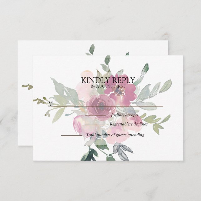 Burgundy & Blush floral bouquet Wedding  RSVP Card (Front/Back)