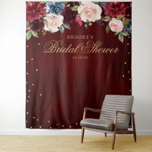 Burgundy Blush Floral Bridal shower Photo Backdrop Tapestry