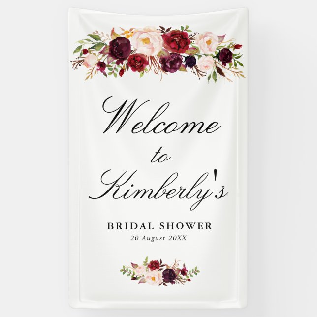 burgundy blush floral bridal shower welcome sign (Vertical)