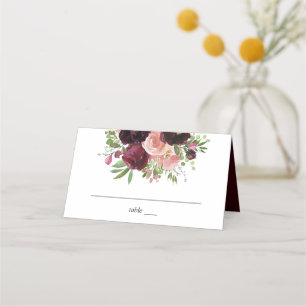 Burgundy & Blush Floral - Burgundy Place Card