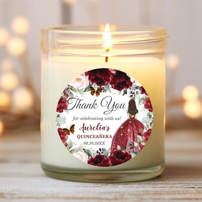 Burgundy Blush Floral Butterflies Princess Favour Classic Round Sticker (Creator Uploaded)