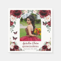 Burgundy Blush Floral Butterfly Quinceañera Photo