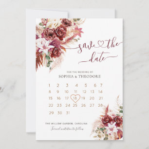 Burgundy & Blush Floral Calendar Save The Date