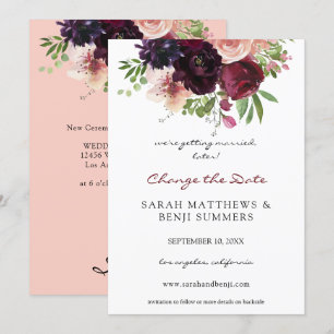 Burgundy & Blush Floral Change the Date (Large) Invitation