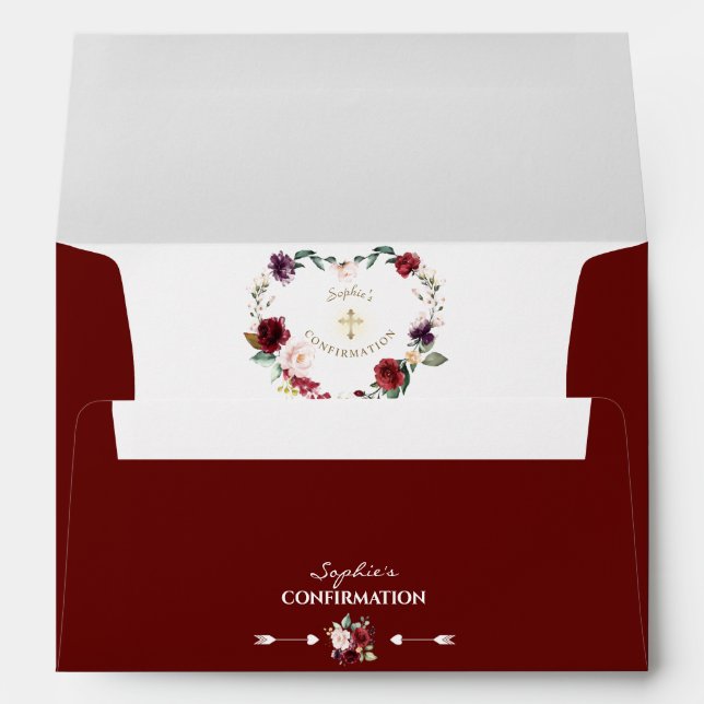 Burgundy Blush Floral Confirmation Return Address Envelope (Back (Bottom))