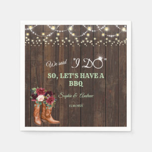 Burgundy Blush Floral Cowboy Boots After I DO BBQ Napkin