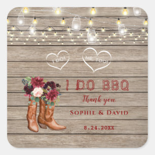 Burgundy Blush Floral Cowboy Boots After I DO BBQ Square Sticker