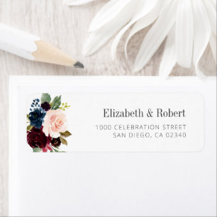 burgundy blush floral custom address label