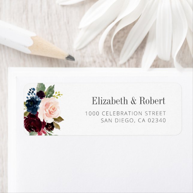 burgundy blush floral custom address label (Insitu)