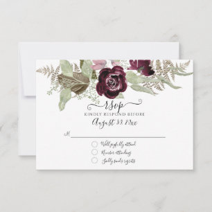 Burgundy Blush Floral Elegant Sage Wedding RSVP