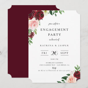 Burgundy Blush Floral Engagement Party Invitation