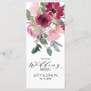Burgundy & Blush floral Evening Wedding Menu