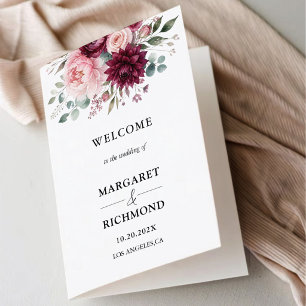 Burgundy & Blush Floral Folded Wedding Program Card