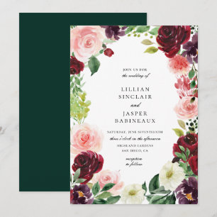 Burgundy Blush Floral Frame Wedding Invitation