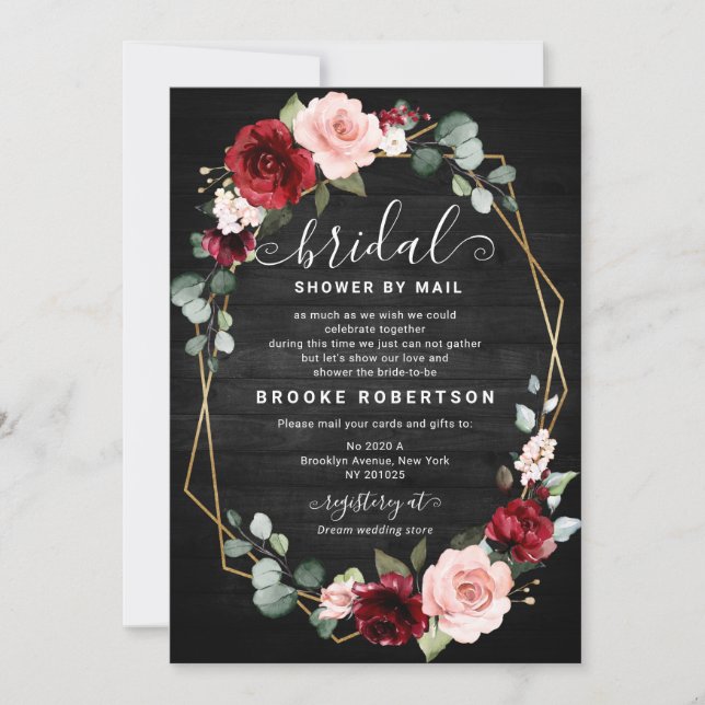 Burgundy  Blush Floral Geometric Bridal Shower Invitation (Front)