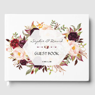 Burgundy Blush Floral Geometric Navy Guest Book