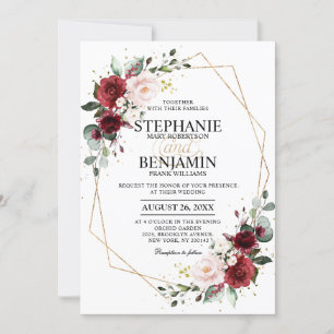 Burgundy Blush Floral Geometric Wedding Invitation