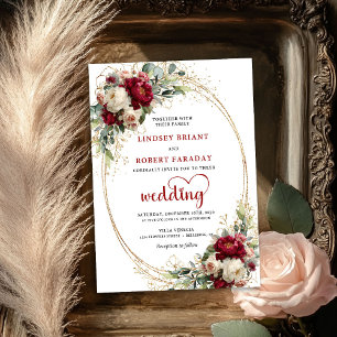 Burgundy Blush Floral Gold Boho Wedding Invite