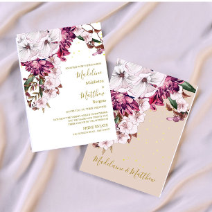 Burgundy Blush Floral Gold Elegant Bridal Shower Invitation