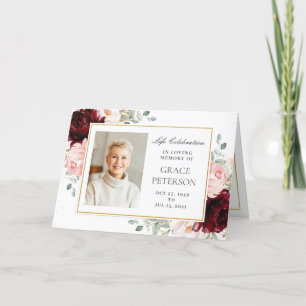 Burgundy Blush Floral Greenery Photos Funeral Programme