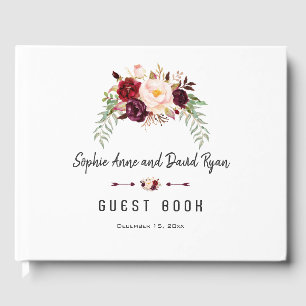 Burgundy Blush Floral Handwriting Wedding Planner Guest Book