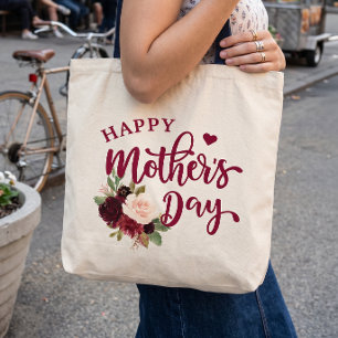 Burgundy Blush Floral Happy Mother's Day Tote Bag