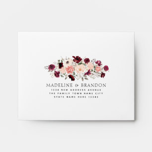 Burgundy Blush Floral Ivory Wedding RSVP Envelope