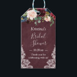 Burgundy Blush Floral Lace Rustic Bridal Shower Gift Tags<br><div class="desc">Customise this "Burgundy Blush Floral Lace Rustic Bridal Shower Thank You Gift Tag" to add a special touch. It's a perfect addition to match your colours and styles. (1) For further customisation, please click the "customise further" link and use our design tool to modify this template. (2) If you need...</div>