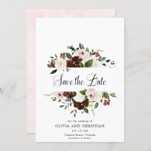  Burgundy Blush Floral Modern Calligraphy  Save The Date
