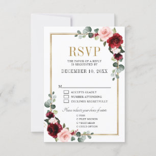 Burgundy Blush Floral Modern Geometric RSVP  Card