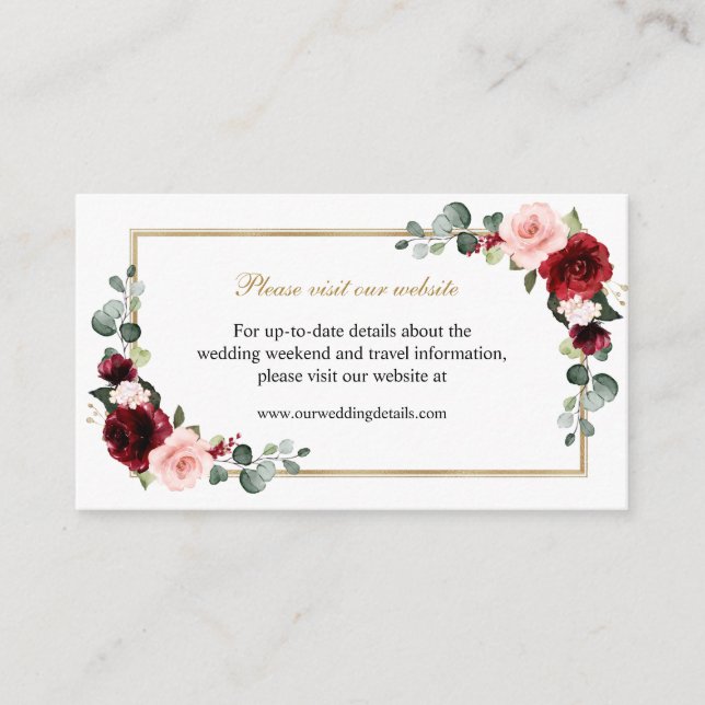Burgundy Blush Floral Modern Geometric Website Enclosure Card (Front)