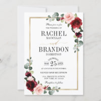 Burgundy Blush Floral Modern Geometric Wedding