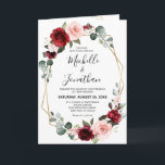 Burgundy Blush Floral Modern Geometric Wedding Invitation<br><div class="desc">Elegant and modern romantic geometric watercolor floral folded all in one wedding invitation card features a bouquet of burgundy / marsala , blush pink, Purple, peach watercolor roses with matching foliage. Perfect for a fall / midsummer wedding. Please find more matching designs and variations from my "blissweddingpaperie" store. And feel...</div>