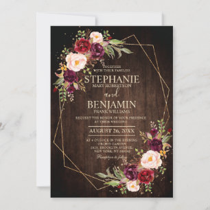 Burgundy Blush Floral Modern Geometric Wedding Invitation