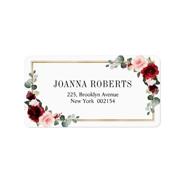 Burgundy Blush Floral Modern Geometric Wedding Label (Front)
