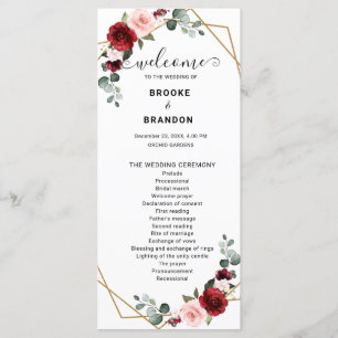 Burgundy Blush Floral Modern Geometric Wedding Programme