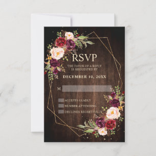 Burgundy Blush Floral Modern Geometric Wedding RSVP Card