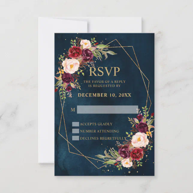 Burgundy Blush Floral Modern Geometric Wedding RSVP Card | Zazzle