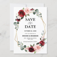 Burgundy Blush Floral Modern Geometric Wedding