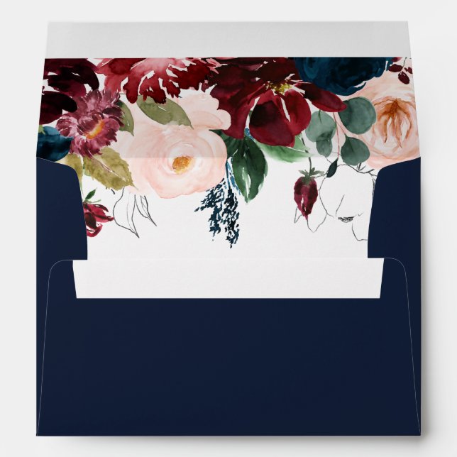 burgundy blush floral navy blue wedding envelope (Back (Bottom))