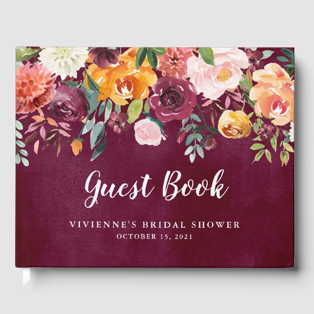 Burgundy Blush | Floral Party Guest Book (Front)