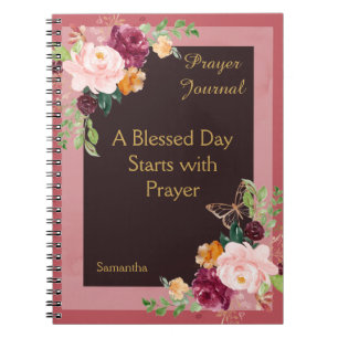 Burgundy Blush Floral Personalised Prayer Journal
