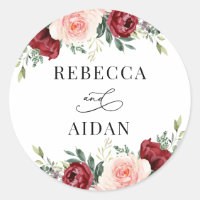 Burgundy Blush Floral Personalised Wedding Classic
