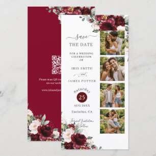 Burgundy Blush Floral Photo Booth Wedding QR  Save The Date