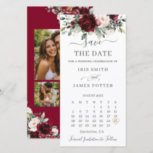 Burgundy Blush Floral Photos Calendar Wedding Save The Date