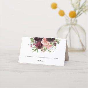 Burgundy & Blush Floral - Pink Place Card