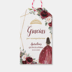 Burgundy Blush Floral Princess Crown Quinceanera Gift Tags